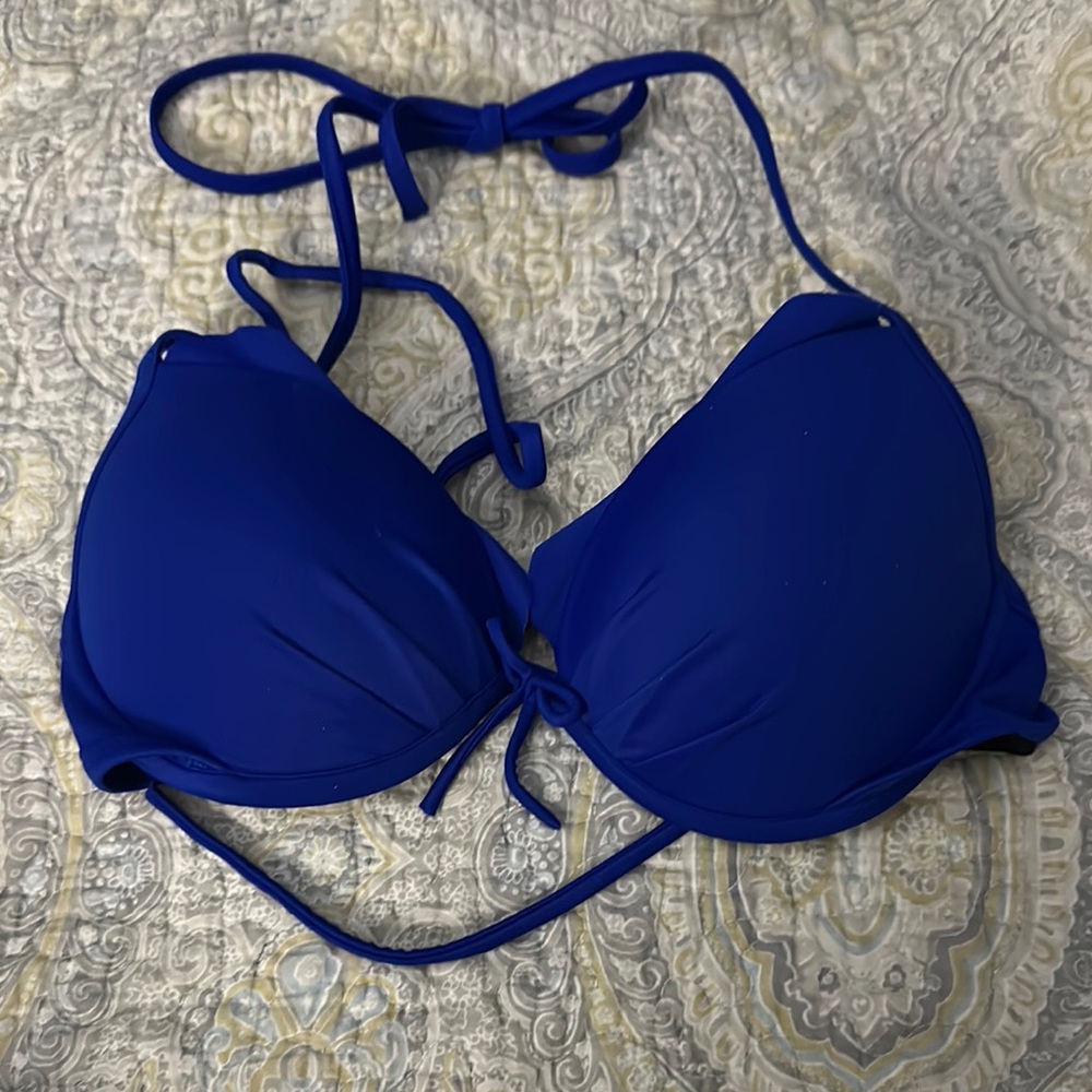 Victoria's Secret Blue Triangle Bikini Top with Halter Ties